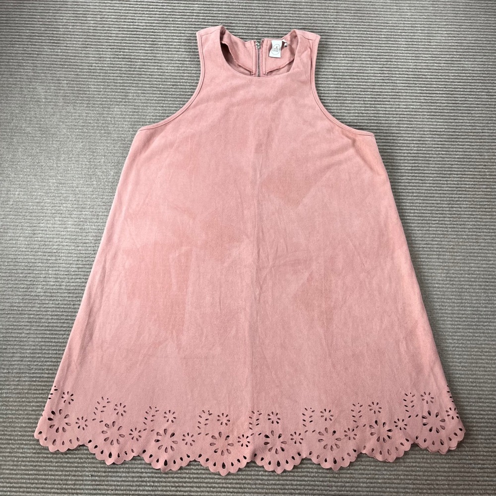 Paper Crane Rose Pink‎ Faux Suede Laser Cut Eyelet Scalloped Shift Dress Size L